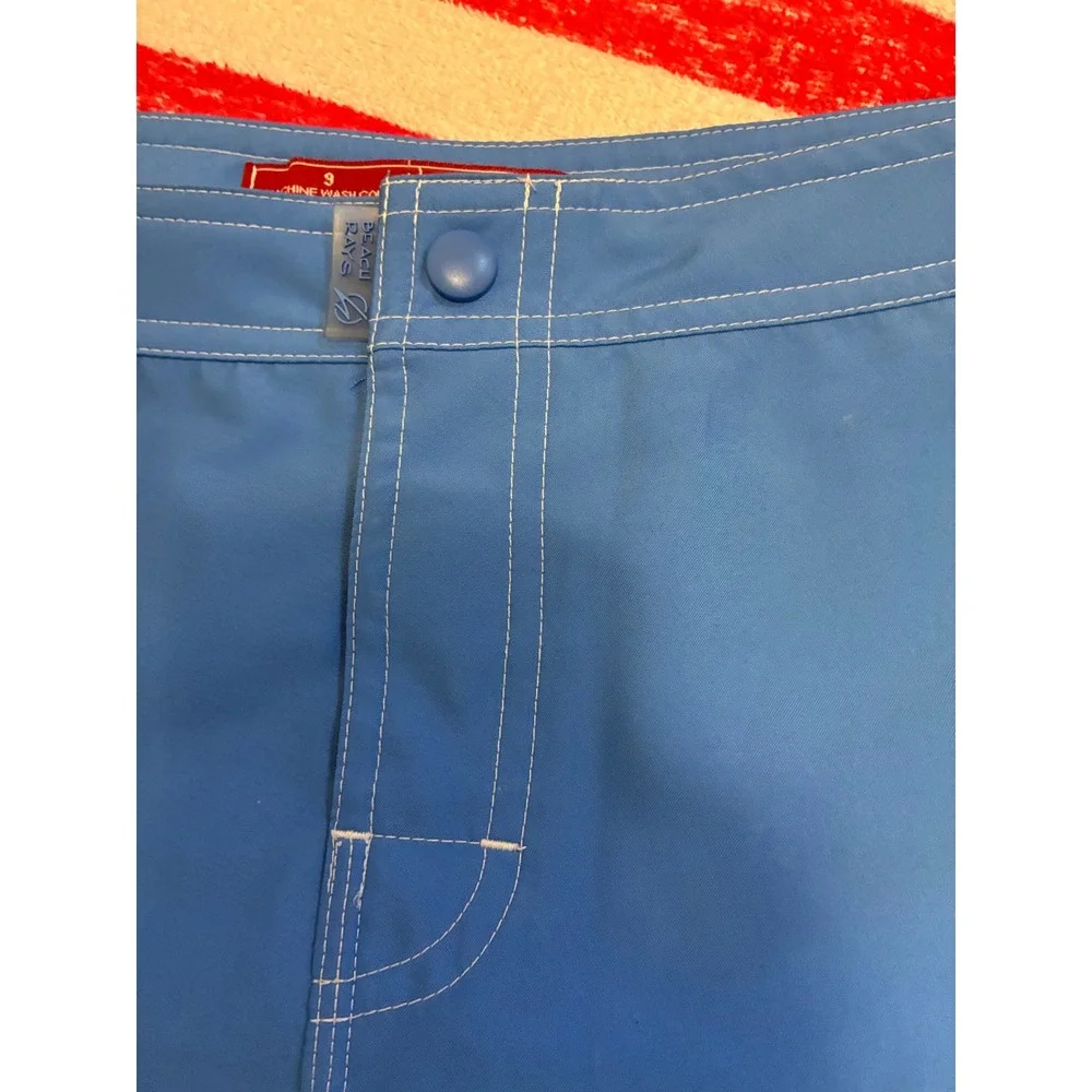 Beach Rays Blue Cargo Board Shorts Swim Trunks Size 9 White Contrast Stitching